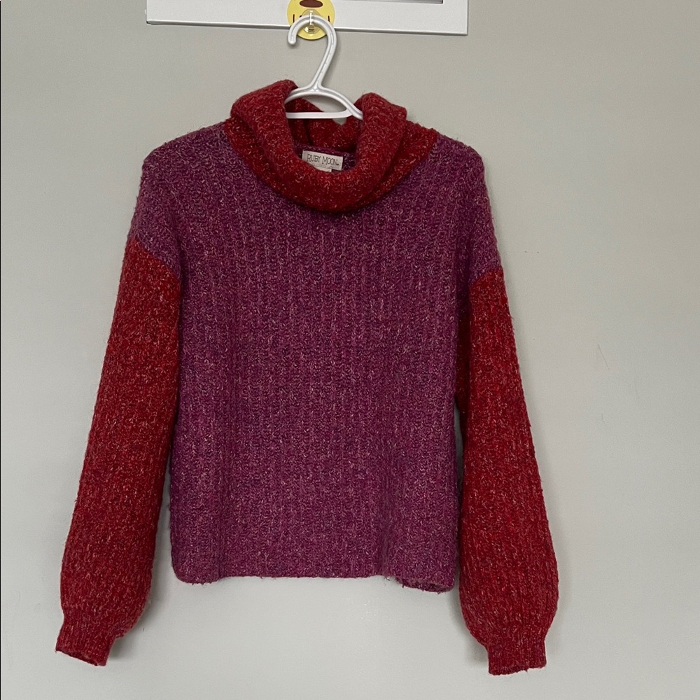 Ruby Moon colour block Cowl Neck Sweater - Red and Purple Small